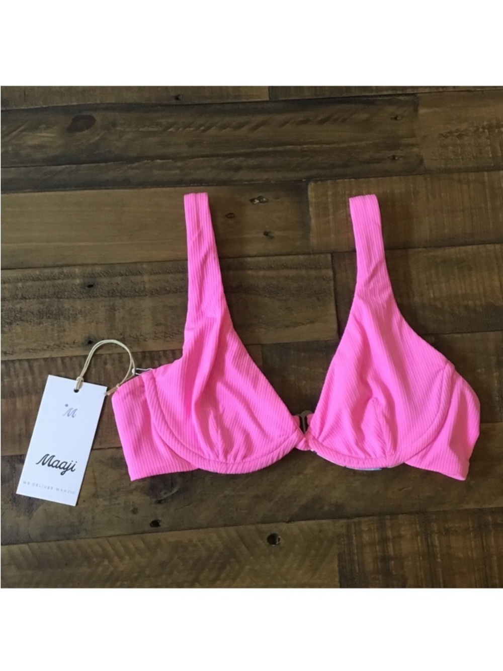 Maaji Aurora Pink Salsa Underwire Reversible Bikini Top Size Small